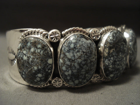 Important Modernistic Navajo 'Natural New Lander Turquoise' Silver Bracelet