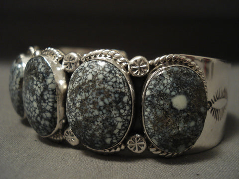 Important Modernistic Navajo 'Natural New Lander Turquoise' Silver Bracelet