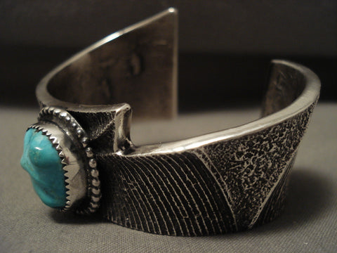 Lightning Bolt Advanced Silver Work Navajo Turquoise Bracelet