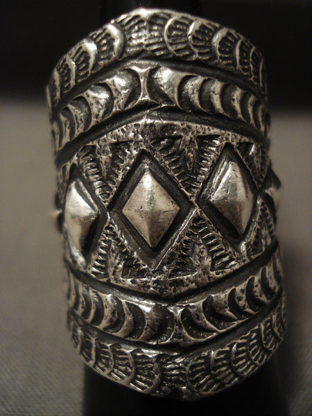 Advanced Stamp Work Navajo Tall All Silver Ring