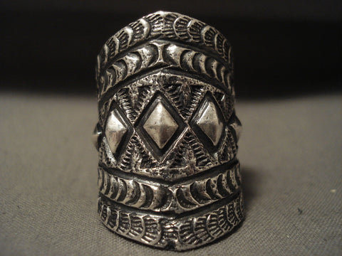 Advanced Stamp Work Navajo Tall All Silver Ring