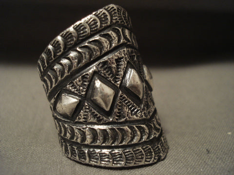 Advanced Stamp Work Navajo Tall All Silver Ring