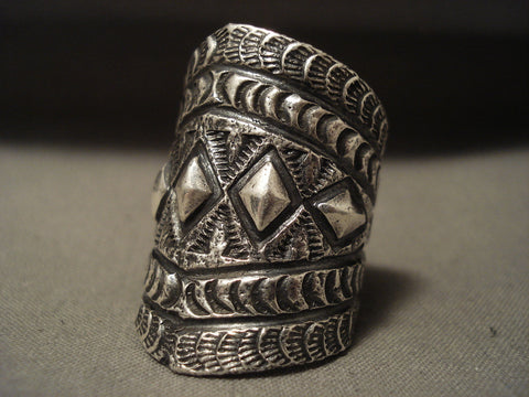 Advanced Stamp Work Navajo Tall All Silver Ring