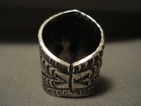 Advanced Stamp Work Navajo Tall All Silver Ring