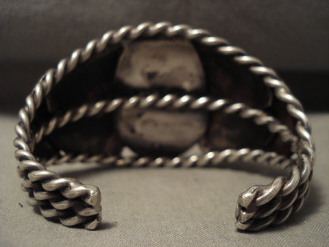 Huge Vintage Navajo Blue Carico Lake Turquoise 'Heavy Coil' Silver Bracelet Old
