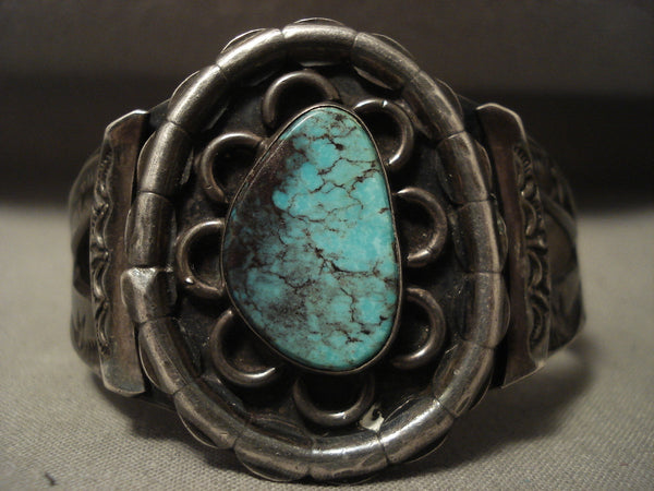 Early Navajo Hand Wrought Spider Turquoise Silver Bracelet