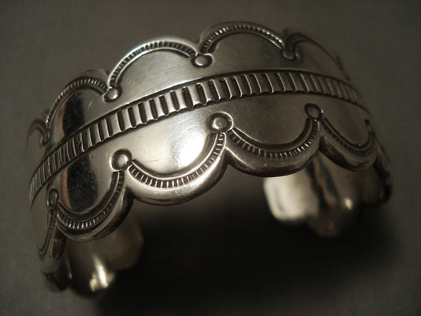Important Vintage Navajo Deborah Silversmith Silver Hand Tooled Bracelet