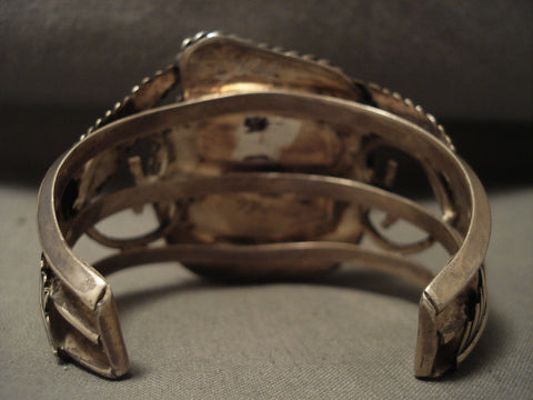 Museum Bould Of Turquoise Vintage Navajo Silver Leaves Bracelet