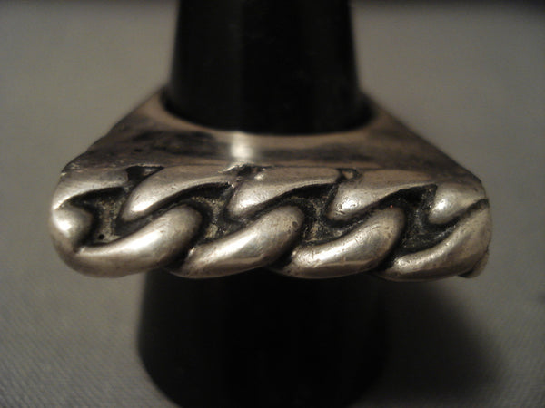 Advancedf Silver Work Hvy Vintage Navajo 'Zipper' Silver Ring