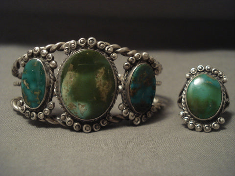 Opulent 'Early Deposit' 1900's Royston Turquoise Silver Bracelet Ring Set