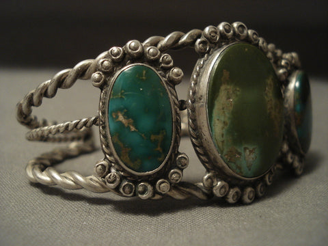 Opulent 'Early Deposit' 1900's Royston Turquoise Silver Bracelet Ring Set