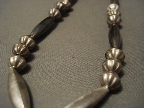 Early 1900's Vintage Navajo Hand Tooled Hogan Silver Ingot Necklace