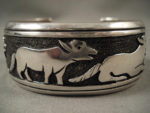 Unique Vintage Navajo Tommy Singer lamb & Animal Silver Bracelet