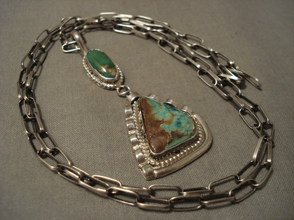 Important Vintage Navajo Kee Joe Benally (d.) Natural Green Turquoise Necklace