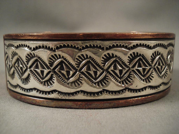 Hvy Vintage Navajo 242 Gram Silver Copper Bracelet