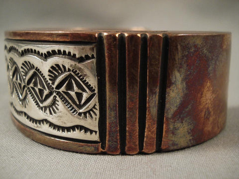 Hvy Vintage Navajo 242 Gram Silver Copper Bracelet