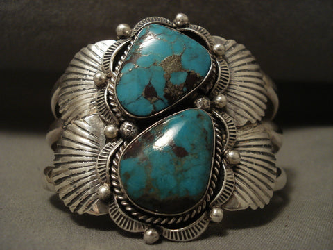 Huge Vintage Navajo Spider Turquoise Silver Wing Bracelet Old