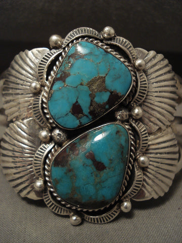 Huge Vintage Navajo Spider Turquoise Silver Wing Bracelet Old
