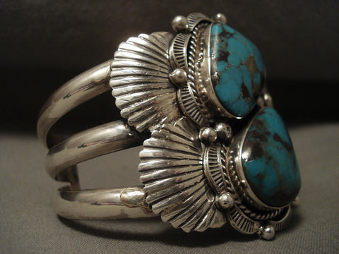Huge Vintage Navajo Spider Turquoise Silver Wing Bracelet Old