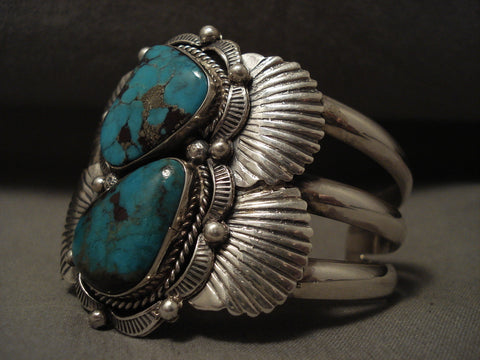 Huge Vintage Navajo Spider Turquoise Silver Wing Bracelet Old