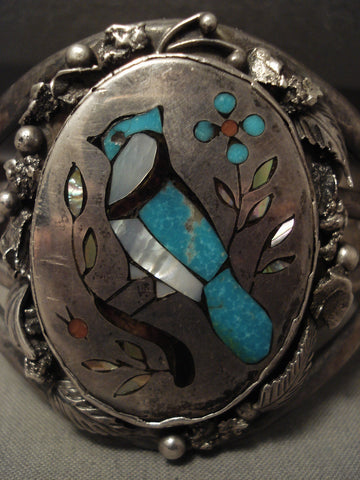 Huge Very Old Vintage Zuni/ Navajo Bluejay Turquoise Silver Bracelet