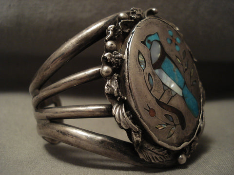 Huge Very Old Vintage Zuni/ Navajo Bluejay Turquoise Silver Bracelet