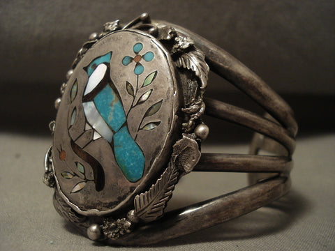 Huge Very Old Vintage Zuni/ Navajo Bluejay Turquoise Silver Bracelet