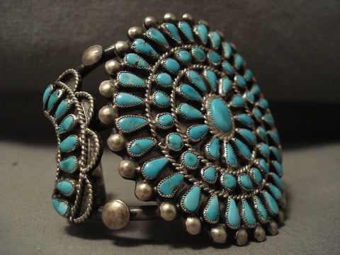 Huge Early Vintage Navajo Natural Turquoise Silver Bracelet