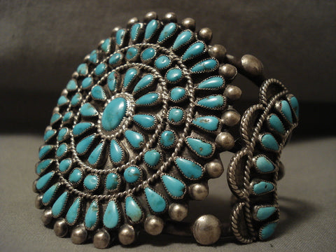 Huge Early Vintage Navajo Natural Turquoise Silver Bracelet
