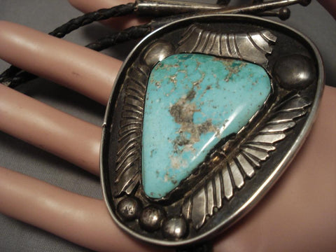 Gigantic Vintage Navajo Carlin Turquoise Silver Bolo Tie