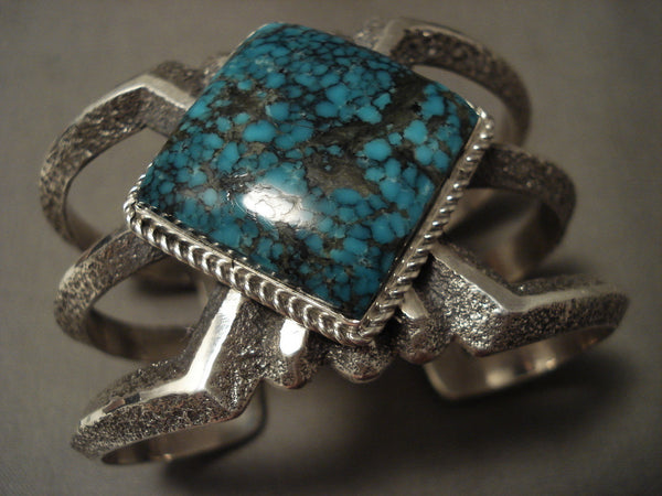 Tight Intense Spider Turquoise Vintage Navajo Silver Bracelet