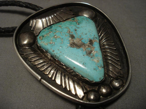 Gigantic Vintage Navajo Carlin Turquoise Silver Bolo Tie