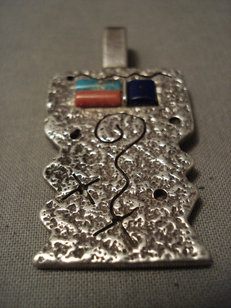 Important Vintage Navajo Lyndon Tsosie Petroglyph Silver Pendant Old