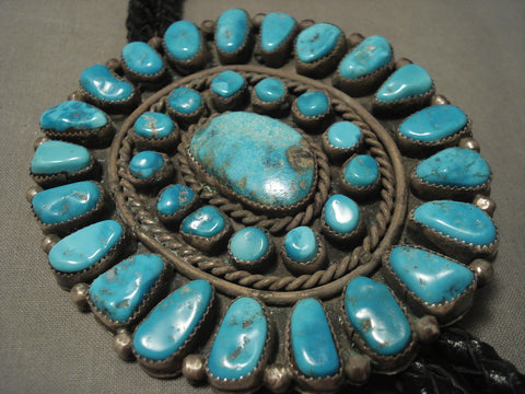 The Biggest And Best Vintage Navajo Persian Turquoise Silver Bolo Tie