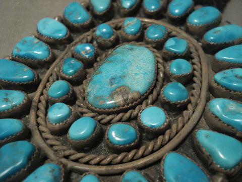 The Biggest And Best Vintage Navajo Persian Turquoise Silver Bolo Tie