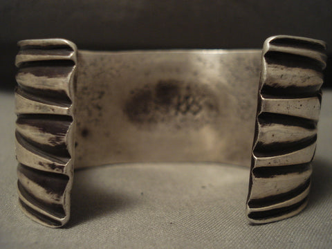 Intense And Quality Silver Work Navajo #8 Turquoise Silver Bracelet