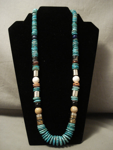 Opulent And Authentic Vintage Navajo Thomas Singer Turquoise Silver Necklace