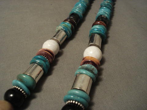 Opulent And Authentic Vintage Navajo Thomas Singer Turquoise Silver Necklace