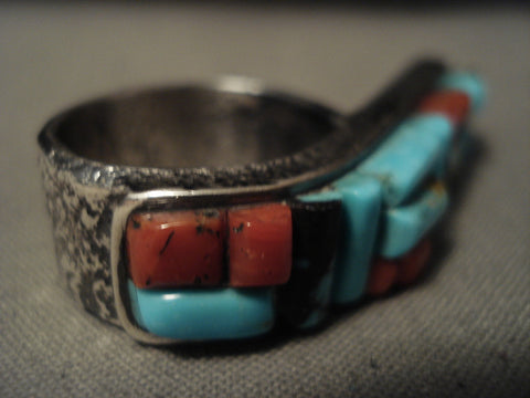 Amazing Stone Work Navajo Turquoise Brick Silver Ring