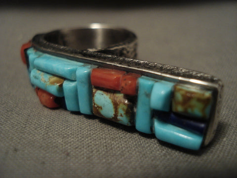 Amazing Stone Work Navajo Turquoise Brick Silver Ring