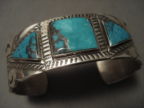 Important Older Vintage Navajo Kee Joe Benally (d.) Turquoise Silver Bracelet