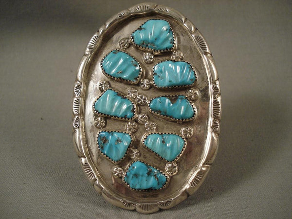 Huge Vintage Zuni leaf Turquoise Silver Bracelet