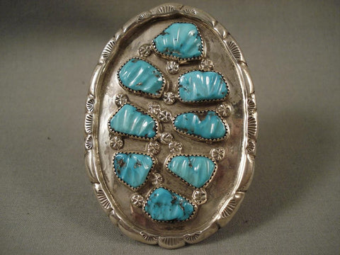 Huge Vintage Zuni leaf Turquoise Silver Bracelet