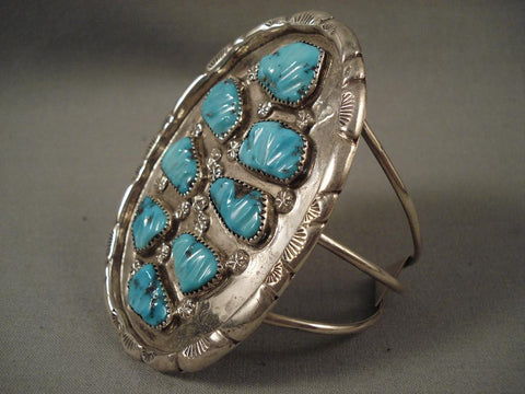 Huge Vintage Zuni leaf Turquoise Silver Bracelet