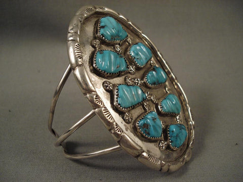 Huge Vintage Zuni leaf Turquoise Silver Bracelet