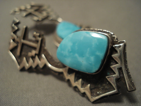 Huge Important Navajo Silver Cross Carico Lake Turquoise Silver Earrings