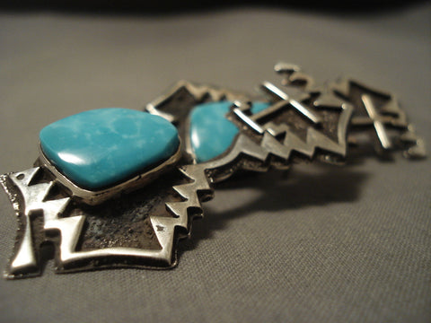 Huge Important Navajo Silver Cross Carico Lake Turquoise Silver Earrings