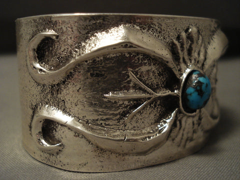 Bisbee Turquoise Love Hvy Thick Navajo Silver Bracelet