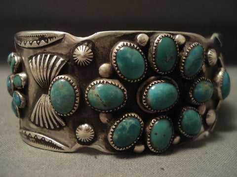 Museum Vintage Navajo 'Green Turquoise Sun' Silver Bracelet Old