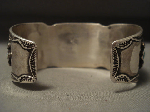 Museum Vintage Navajo 'Green Turquoise Sun' Silver Bracelet Old